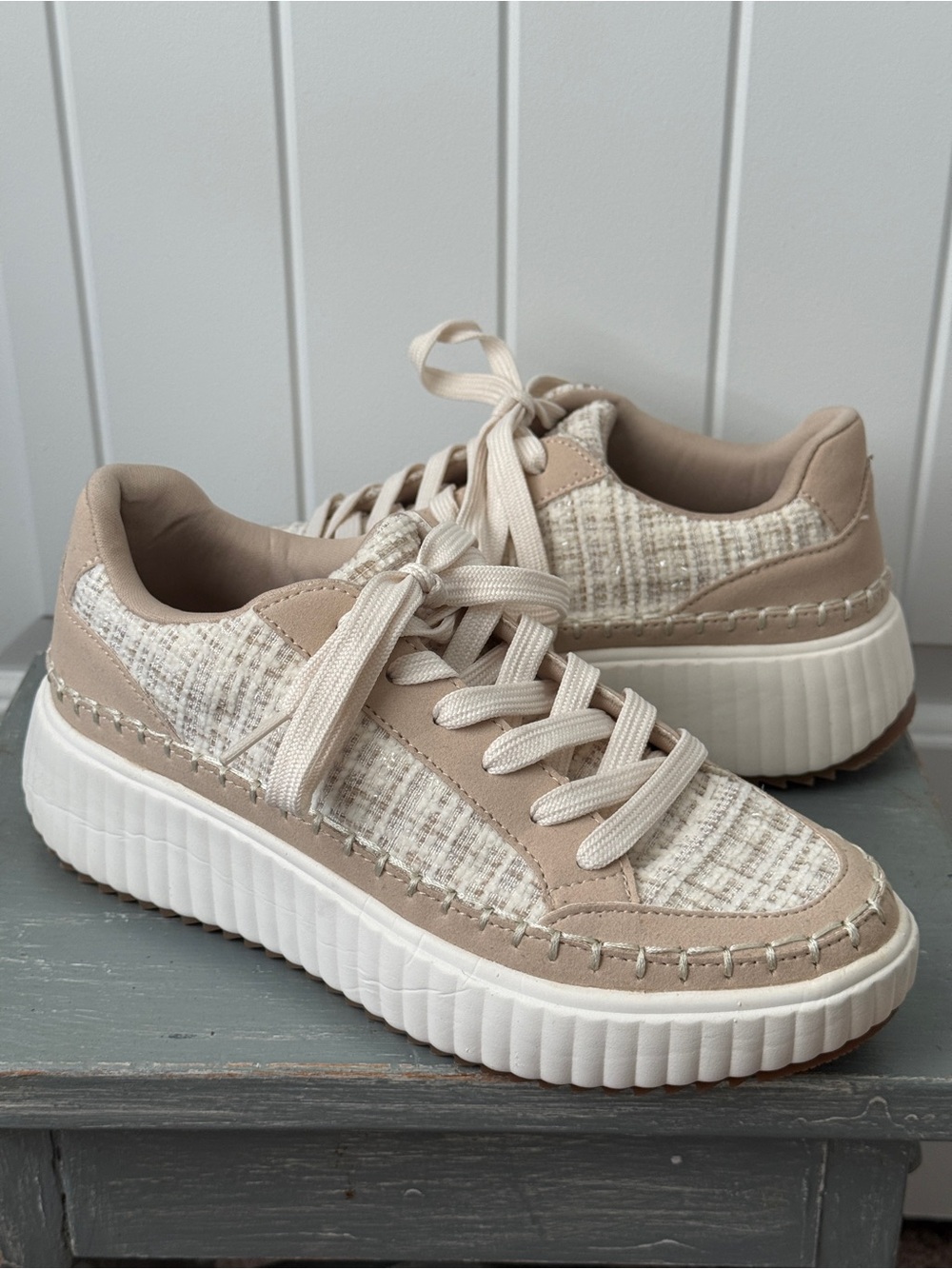Serra Women’s Casual Platform Sneakers in Beige Cream Chunky Size 7